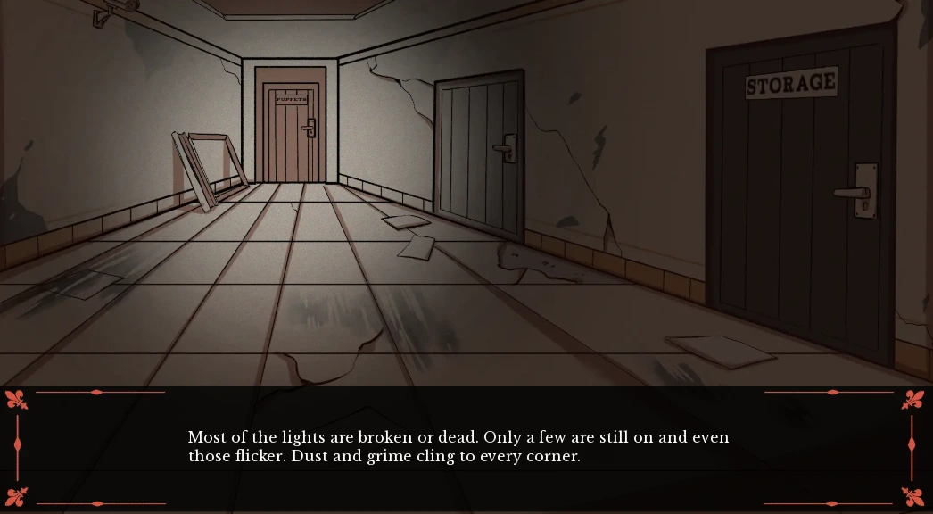 Dark damaged storage corridor in Kingdom of Marionettes