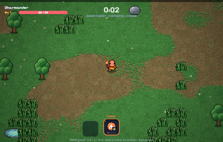 An arena run with the move bar and nearby enemies