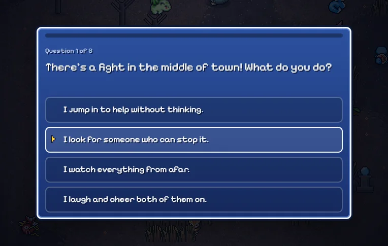 The personality questionnaire in the local game opening