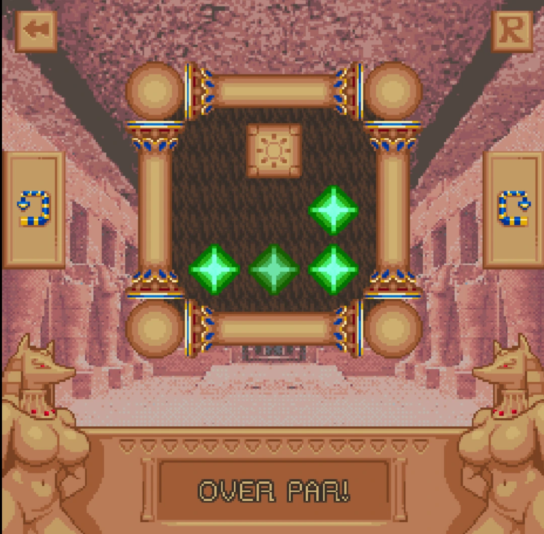 Rotated green-orb puzzle chamber after several moves
