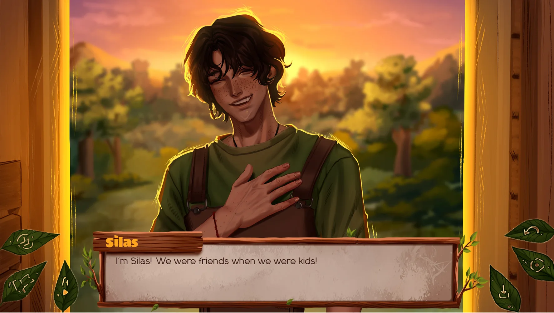 Golden outdoor conversation scene from The False Sun browser game
