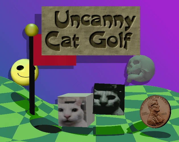 Uncanny Cat Golf square cat and purple course cover
